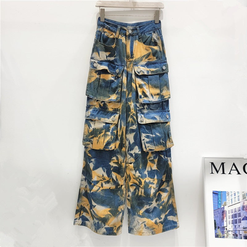Multi Pocket Camouflage Straight Leg Mop Jeans