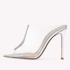 Transparent One Line Rhinestone Stiletto Sandals