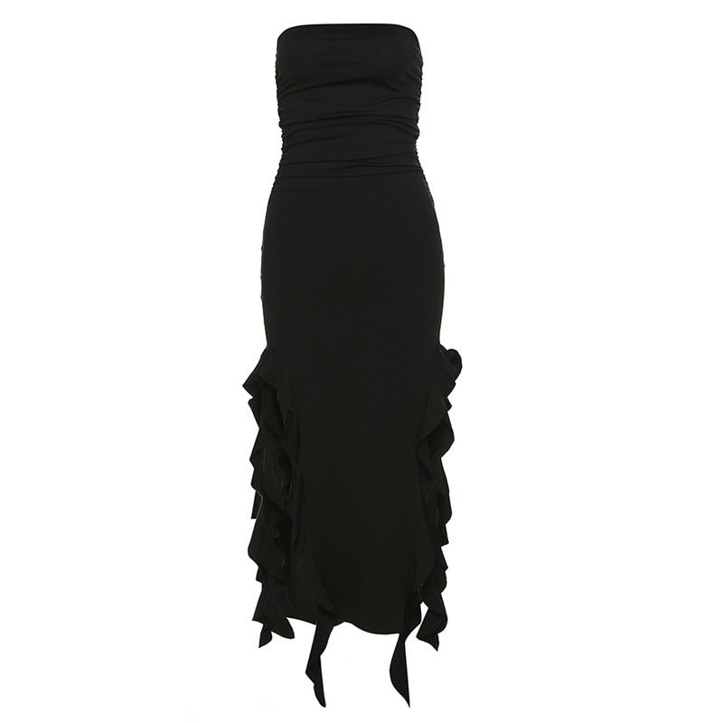 Midi Ruffled Split Tube Bodycon