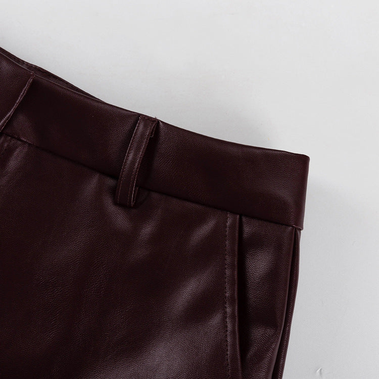 Vintage Burgundy Faux Leather Tie Waist Jacket + Pants Set
