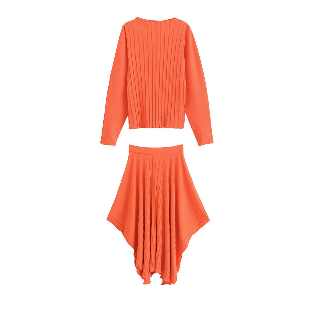 Asymmetric Pleated Top + Pleated Skirt Set