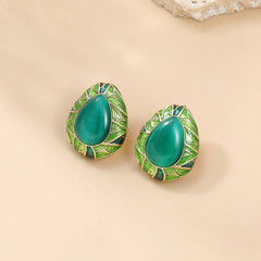 Water Drop Alloy Dripping Oil Leaf Element Earrings