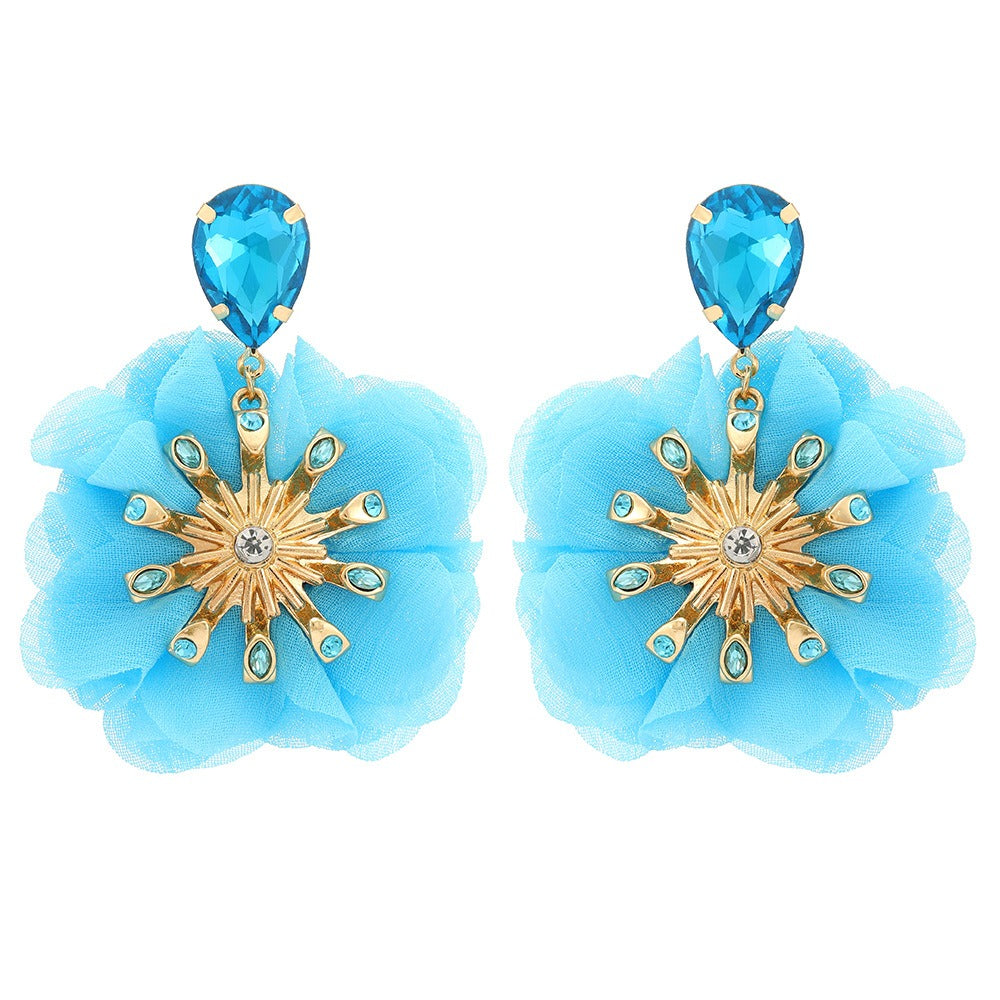 Chiffon Diamond Large Flower Earrings