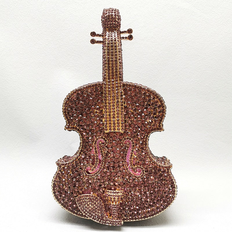 Violin-Shape Rhinestone Clutch Bag