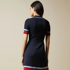 Striped Patchwork A-Line Polo Dress