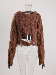 Tassel Distressed Hollow Knitted Sweater