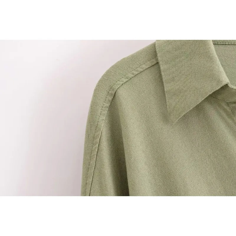 Minimalist Army Green Twisted Button Down Shirt