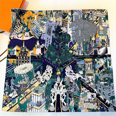 Cityscape Jungle Satin Silk Scarf