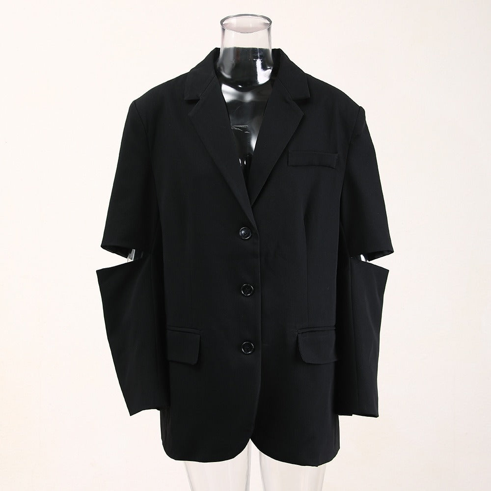Hollow Out Elbow Sleeve Loose Coat