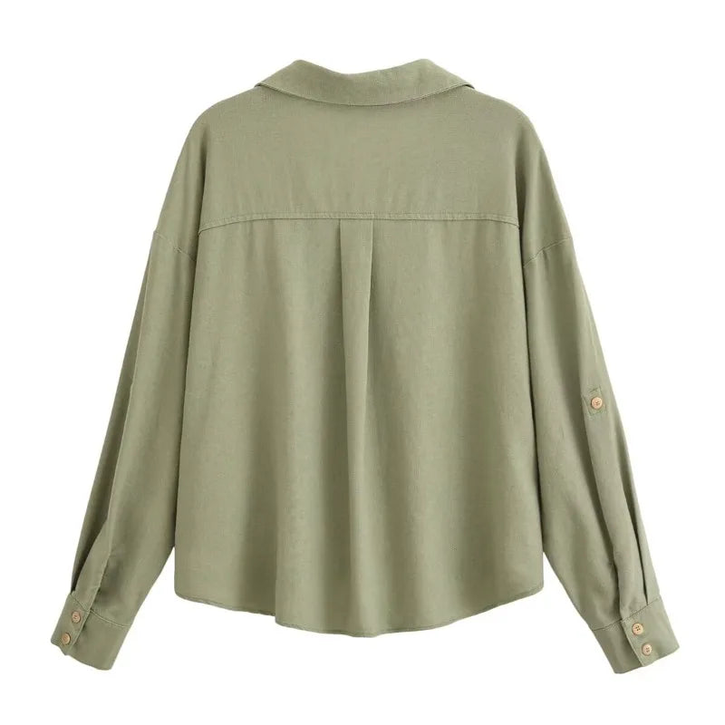 Minimalist Army Green Twisted Button Down Shirt