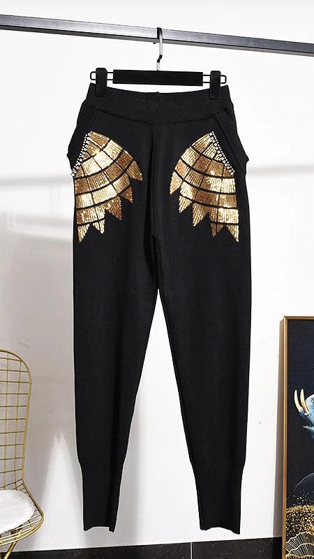 Diamond Drill Long Sleeved Embroidered Sweater + Pants Set