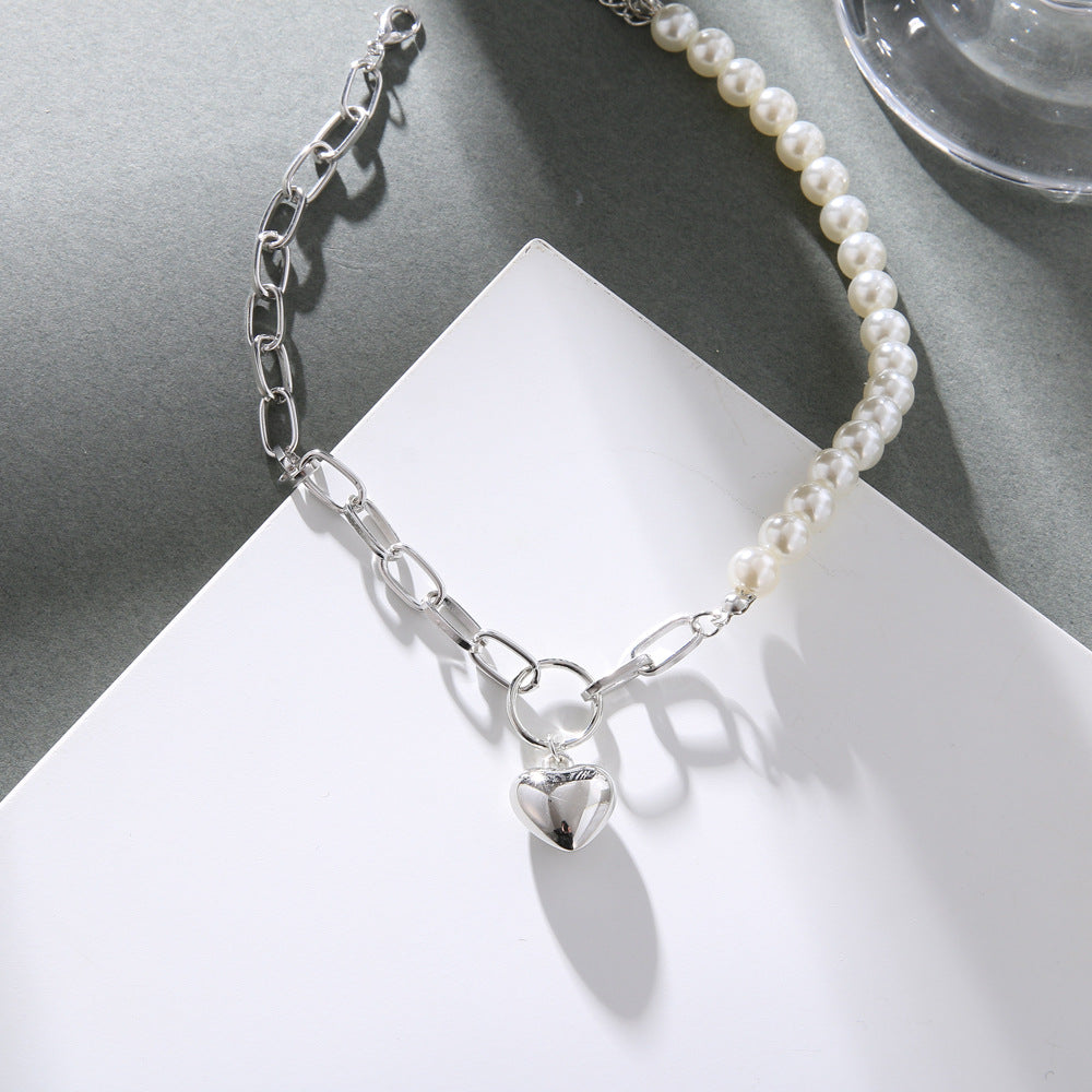 Heart-Shaped Pearl Collarbone Necklace