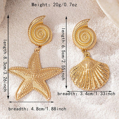 Gold Metallic Starfish Shell Earrings