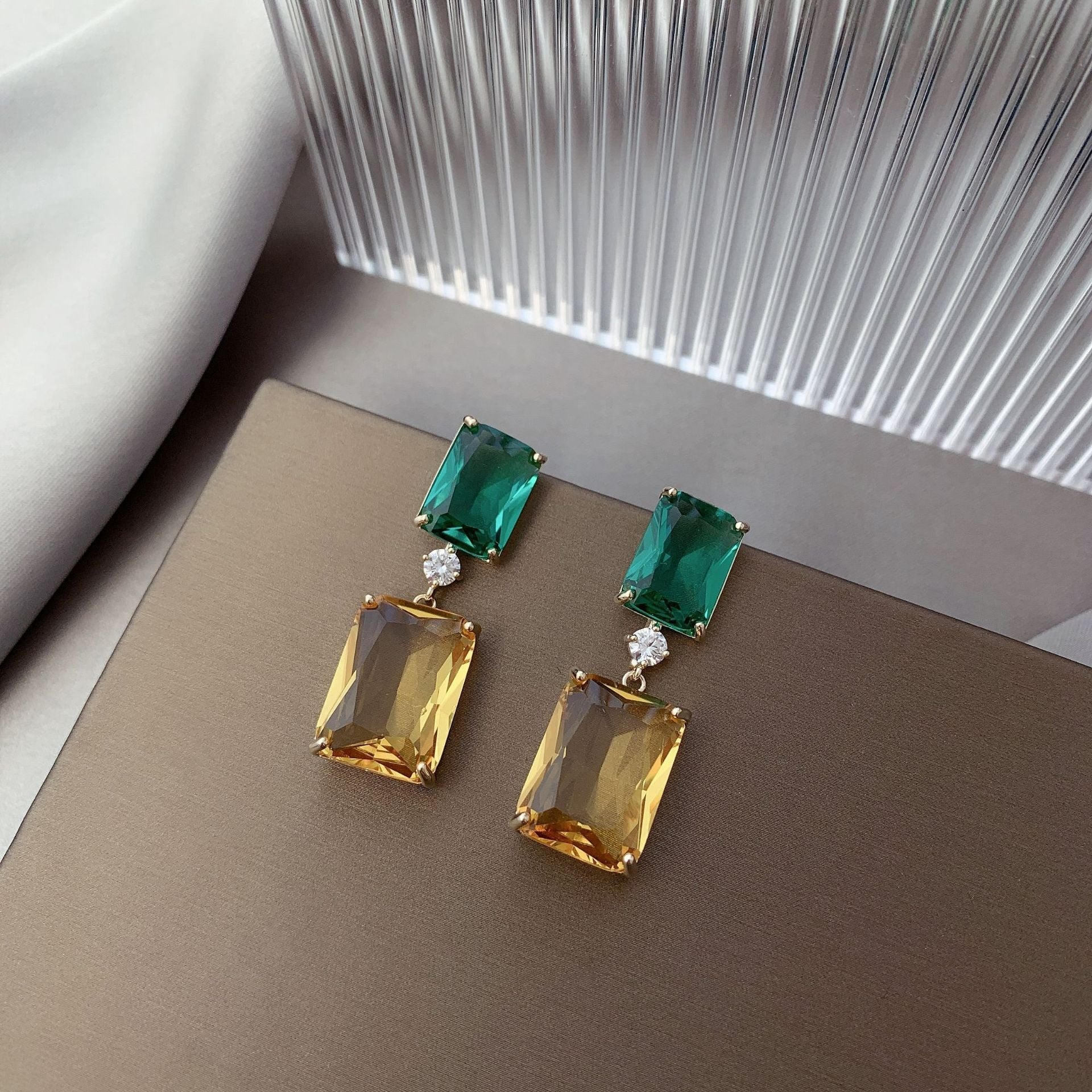 Silver Needle Geometric Block Ice Crack Earrings