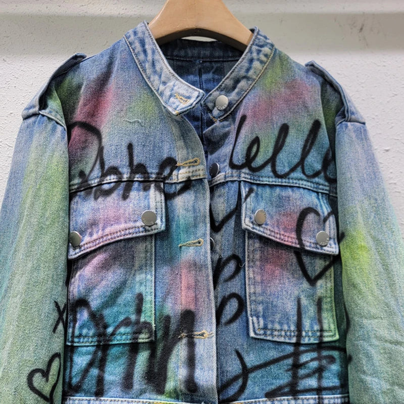 Graffiti on Denim Short Jacket