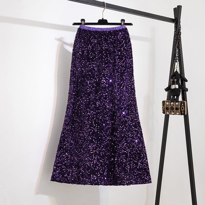 Sequined High Waist Fishtail Skirt