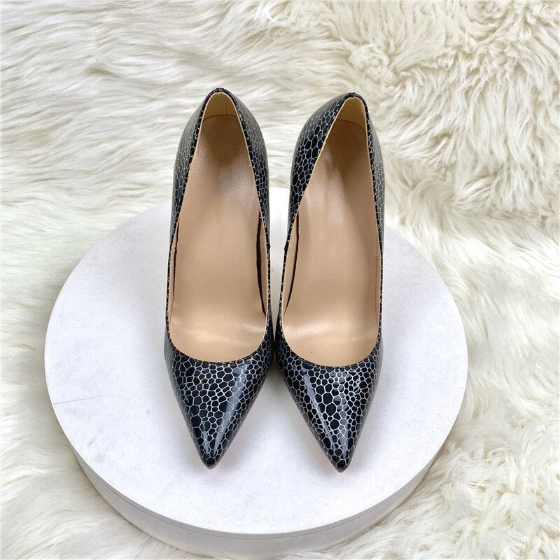 Pre Order:  Black Patent Geometry Pattern Pointed-Toe Shoes