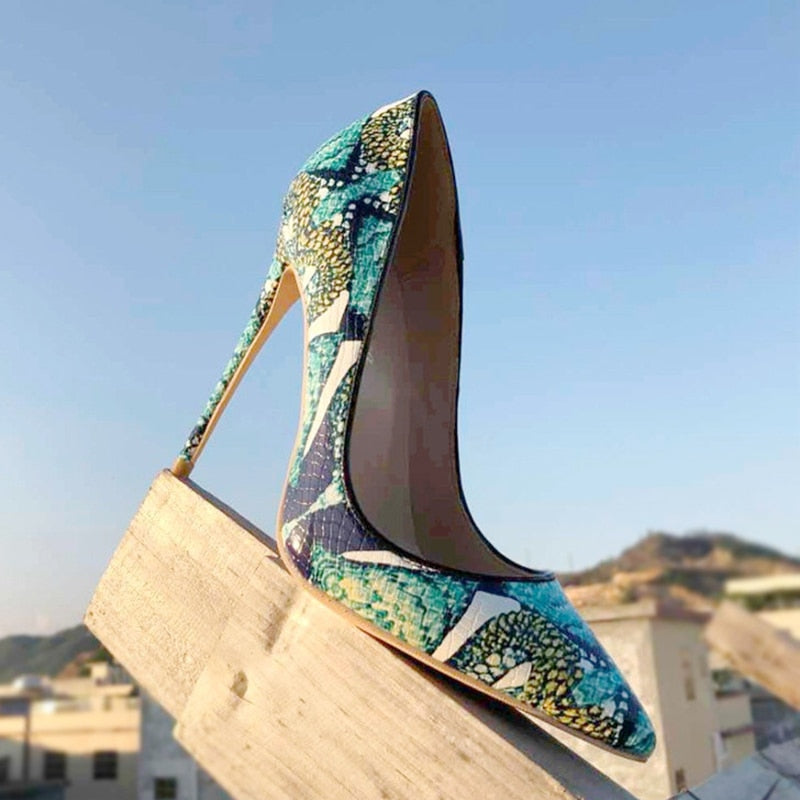 Green Foral Pointed-Toe Pumps Shoes