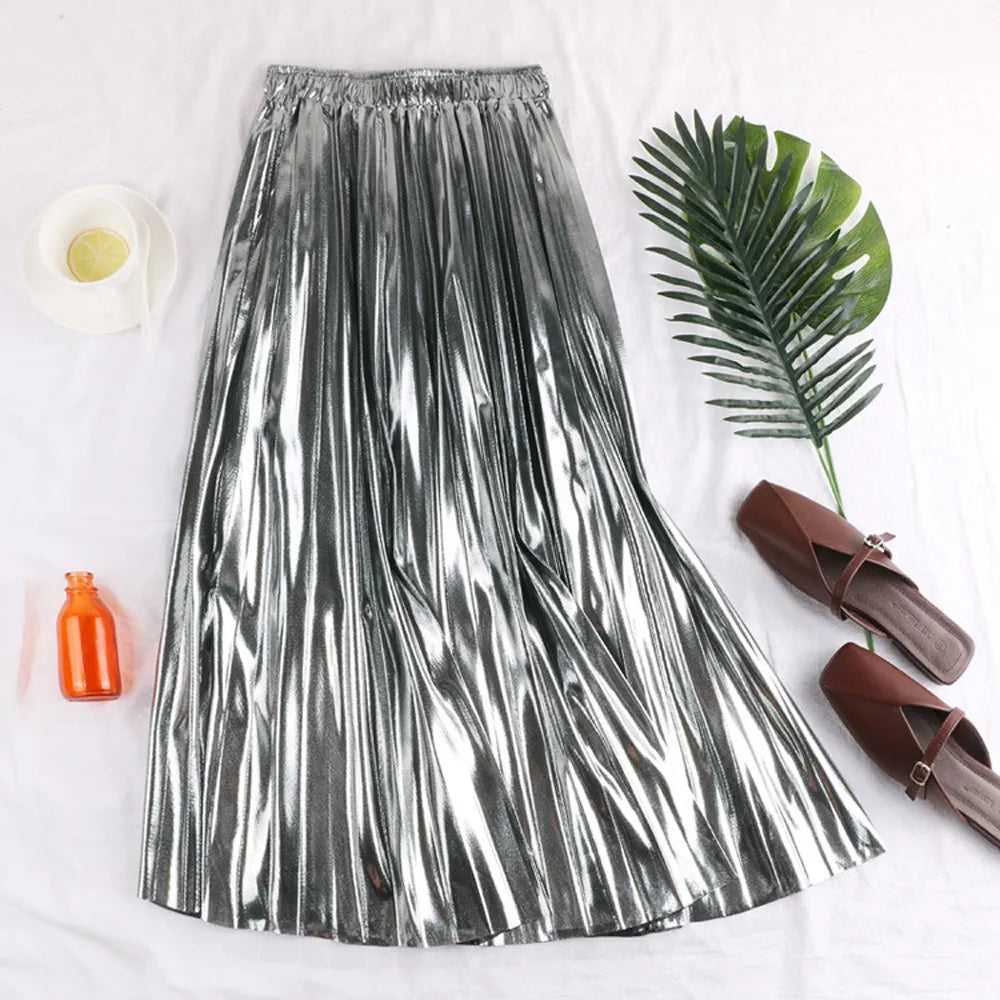 Solid Pleated Midi Skirt