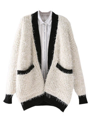 Fuzzy Contrast Edges Knitted Cardigan