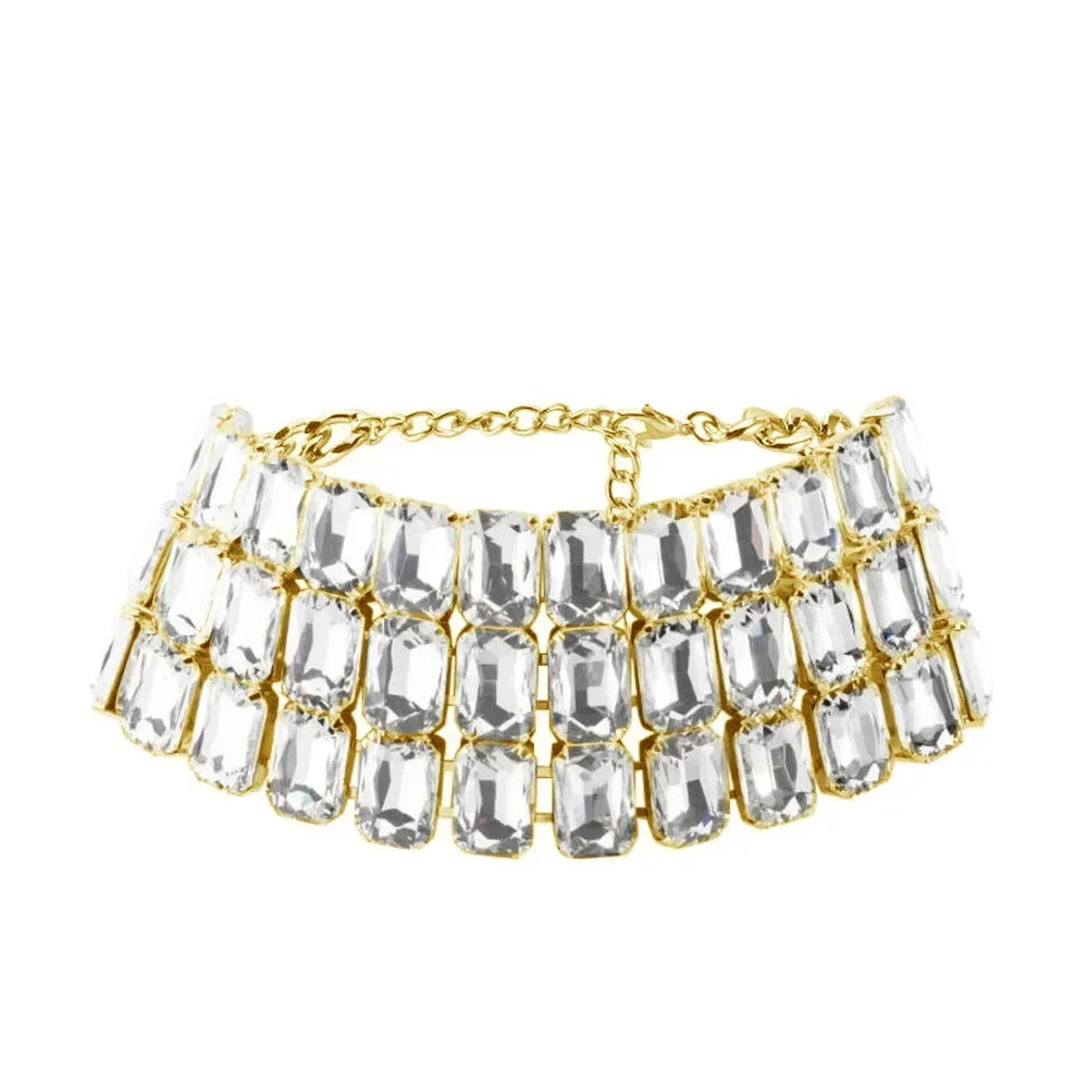 Multilayer Rhinestone Choker Statement Necklace