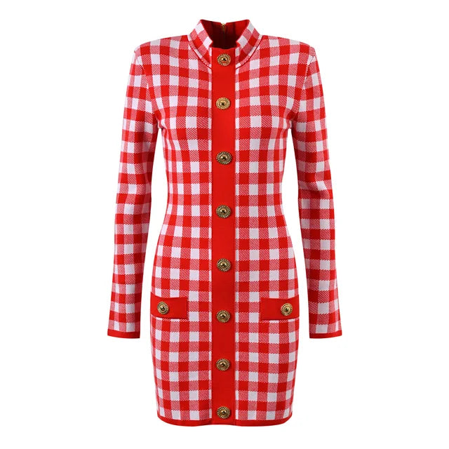 Plaid Slim Fitted Knit Mini Dress