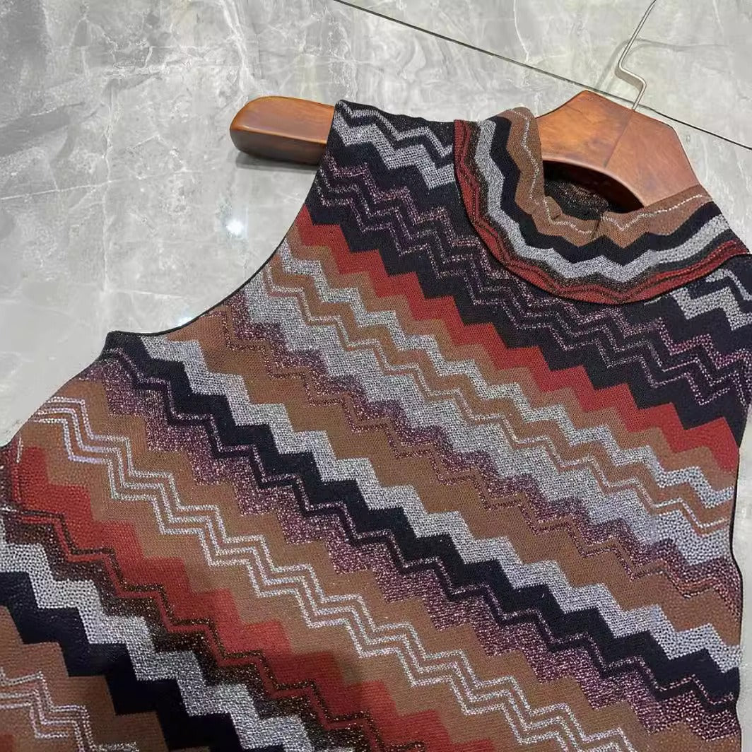 Zigzag Striped Knitted Maxi Dress