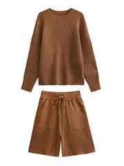Ribbed Sweater+Shorts Knit Set