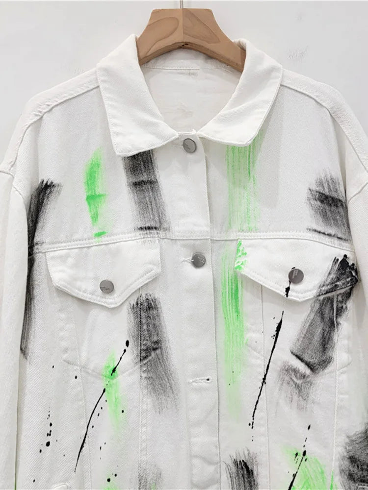 Color Graffiti Ink Splashing Denim Jacket