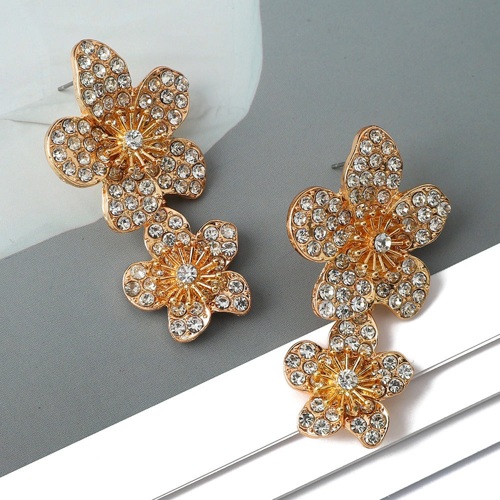 Double Flower Diamond Retro Earrings