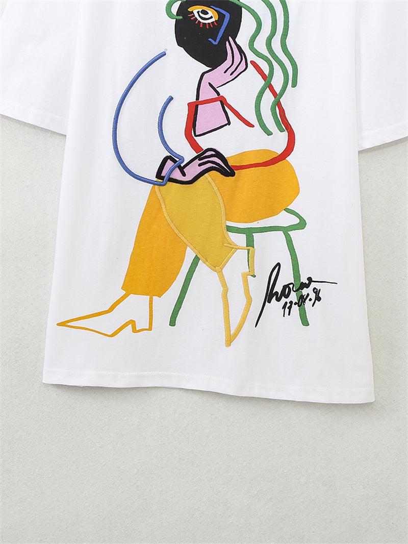 Abstract Sitting Woman Appliqué T-Shirt