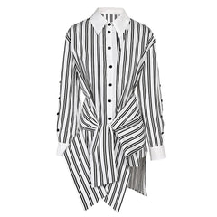 Striped Waist Strap Mid Length Shirt