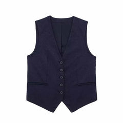 Solid Button Sleeveless Linen Vest + Shorts Set
