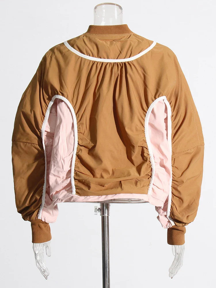 Contrast Drawstring Oversized Bomber Jacket