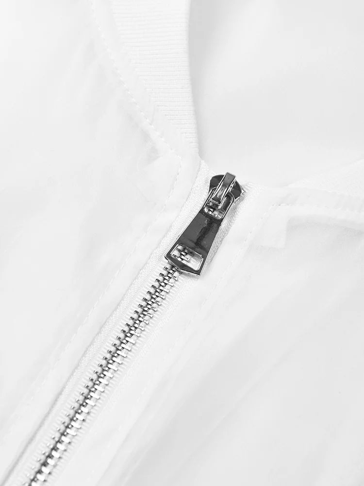 White Organza Stand Collar Long Sleeve Jacket