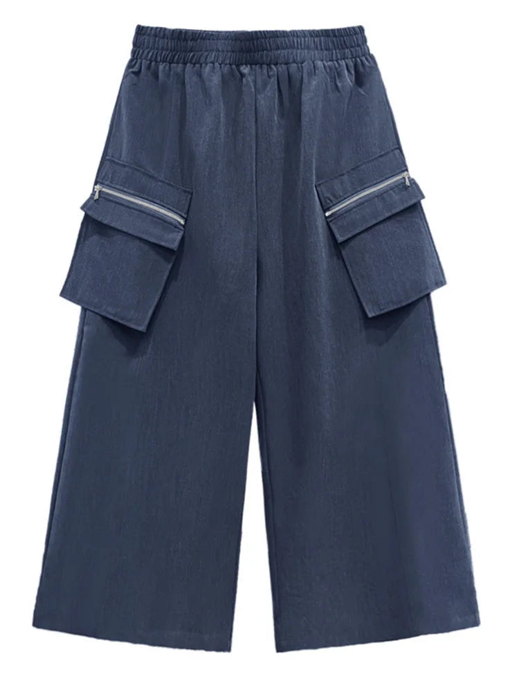 Detachable Pocket Elastic-Waisted Wide Leg Pants