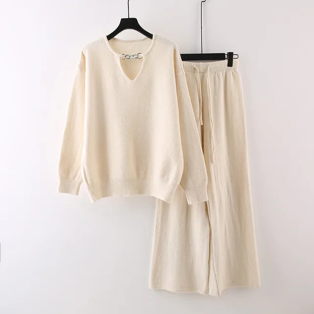 V-Neck Chain Loose Top + Drawstring Pants Set