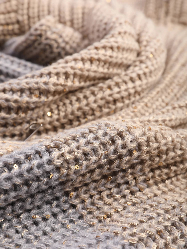 Gradient Sparkling Zip-Up Knit Cardigan