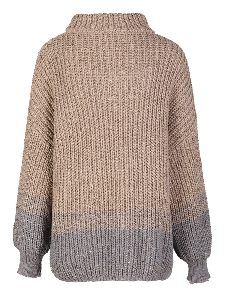 Gradient Sparkling Zip-Up Knit Cardigan