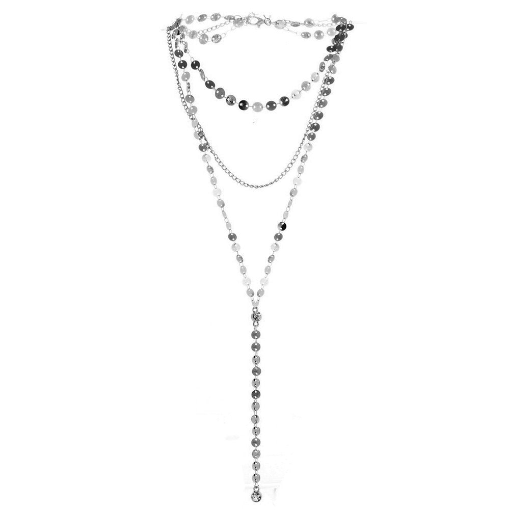 Sequin Long Chain Crystal Pendant Necklace