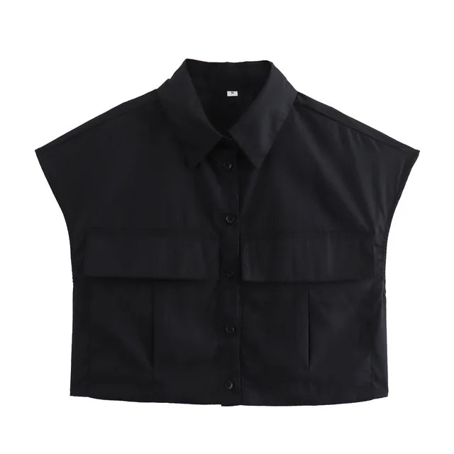Solid Sleeveless Flip Pocket Short Top