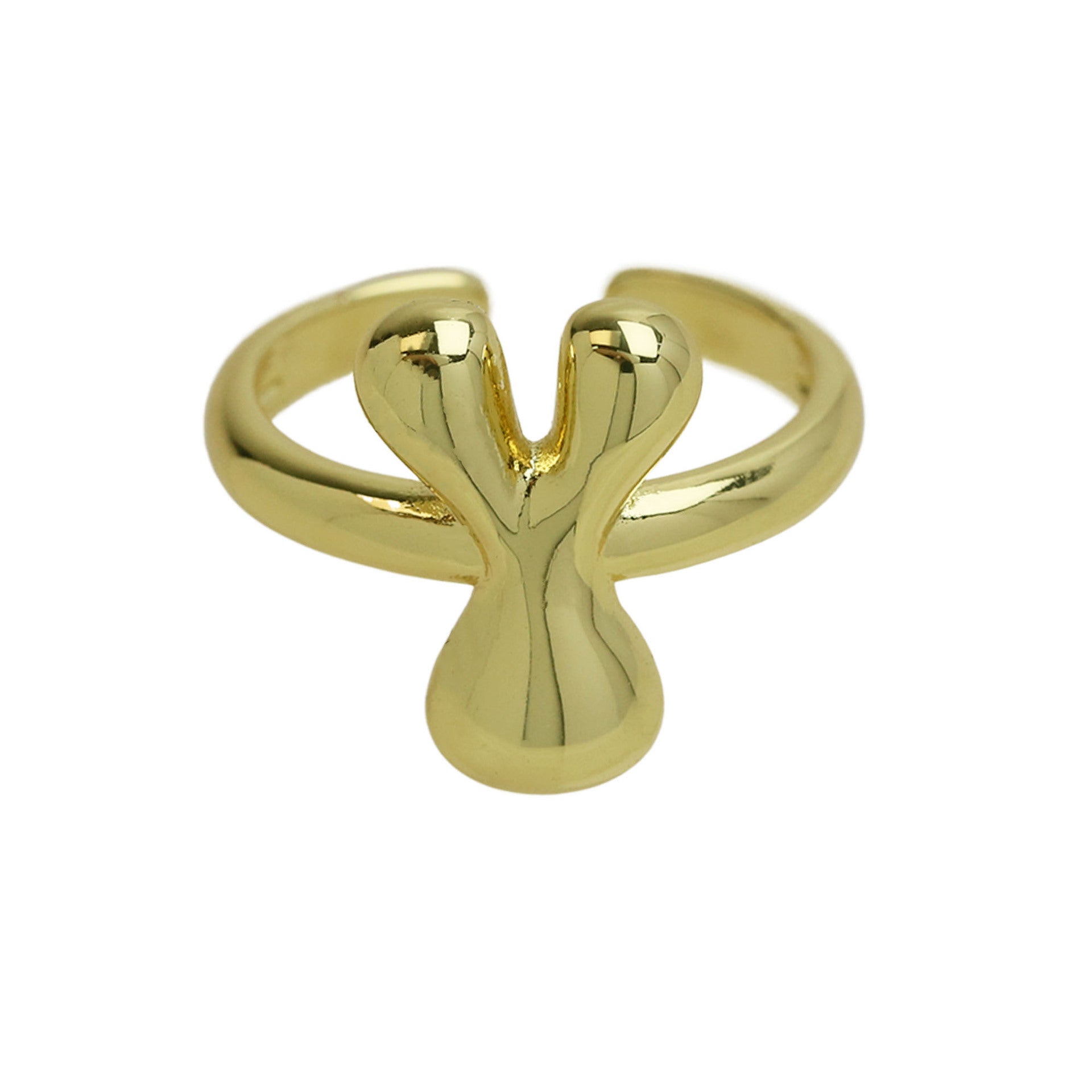 Golden Smooth Bubble Balloon Chubby Alphabet Ring