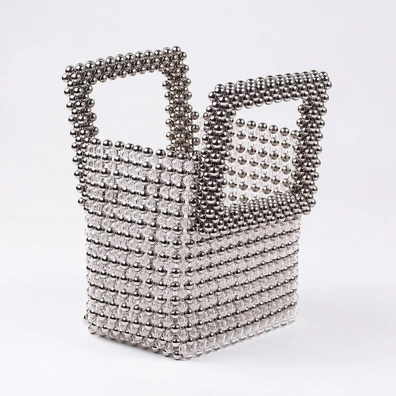 Silver Beads Top-Handle Handbag