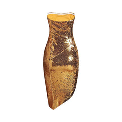 Gold Sequin Bra Split Evening Dress