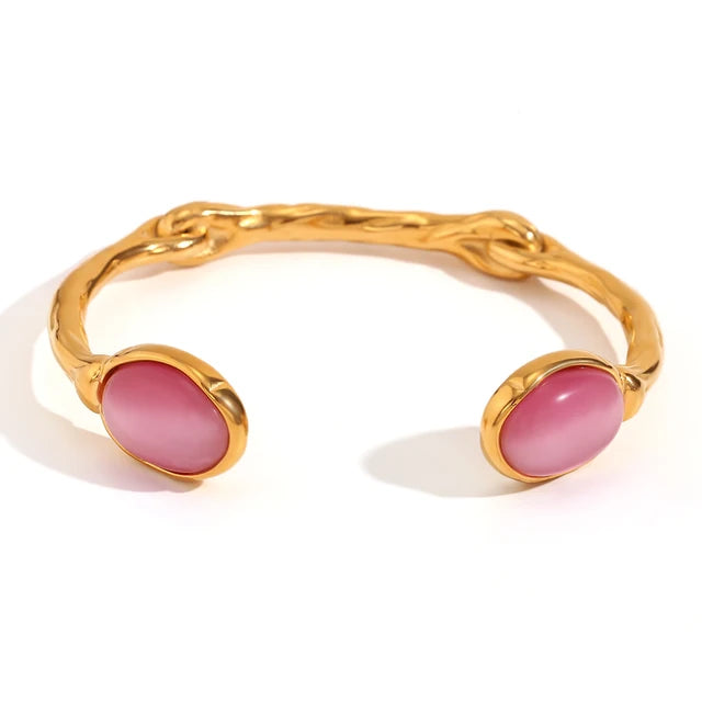 Oval Agate Stone Stainless Steel Bracelet