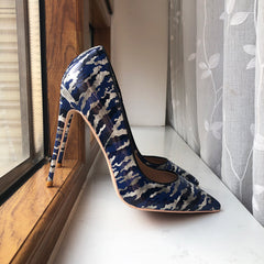 Pre Order:  Blue Graffiti Pattern Pointed-Toe Shoes