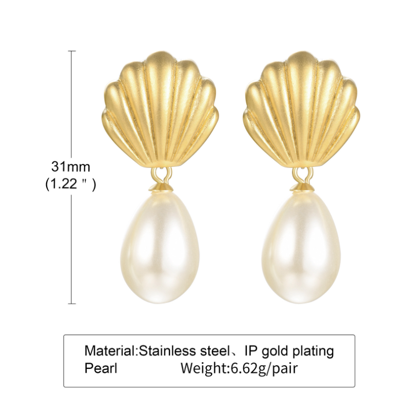 Frosted Shell Pearl Dangle Earrings