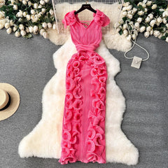 Pleated Ruffle Edge Slim Fit Dress