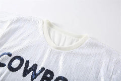 White Sequined Round Neck Top