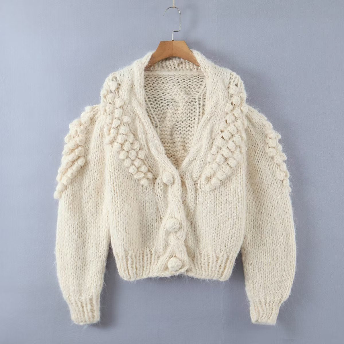 Crochet Knitted Cropped Cardigan Sweater